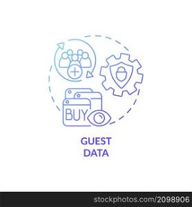 Guest data blue gradient concept icon. Property management automation for hotels abstract idea thin line illustration. Isolated outline drawing. Roboto-Medium, Myriad Pro-Bold fonts used. Guest data blue gradient concept icon