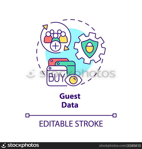 Guest data concept icon. Property management systems in hotels abstract idea thin line illustration. Isolated outline drawing. Editable stroke. Roboto-Medium, Myriad Pro-Bold fonts used. Guest data concept icon