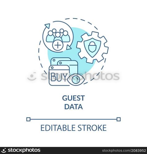 Guest data turquoise concept icon. Property management for hotels abstract idea thin line illustration. Isolated outline drawing. Editable stroke. Roboto-Medium, Myriad Pro-Bold fonts used. Guest data turquoise concept icon