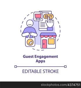 Guest engagement apps concept icon. Online review. Touchless system abstract idea thin line illustration. Isolated outline drawing. Editable stroke. Roboto-Medium, Myriad Pro-Bold fonts used. Guest engagement apps concept icon