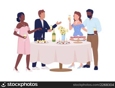Guests chatting semi flat color vector characters. Standing figures. Full body people on white. Festive celebration simple cartoon style illustration for web graphic design and animation. Guests chatting semi flat color vector characters