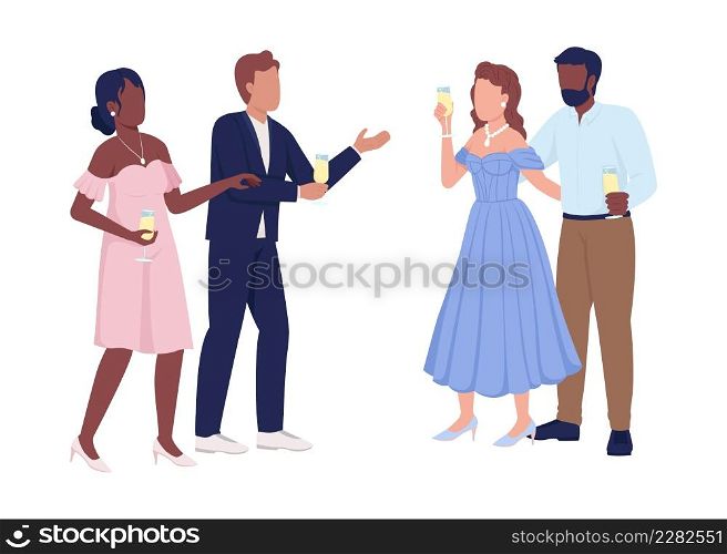 Guests raising toast semi flat color vector characters. Standing figures. Full body people on white. Festive celebration simple cartoon style illustration for web graphic design and animation. Guests raising toast semi flat color vector characters