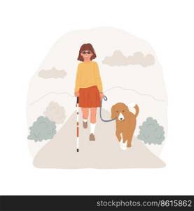 Guide dog isolated cartoon vector illustration. Seeing eye, mobility training class, visually impaired teenager walks with guide dog, assistance animal for blind children vector cartoon.. Guide dog isolated cartoon vector illustration.