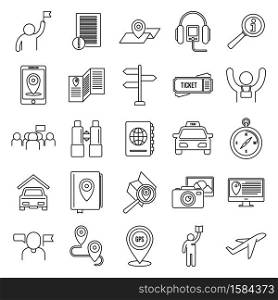 Guide tour icons set. Outline set of guide tour vector icons for web design isolated on white background. Guide tour icons set, outline style