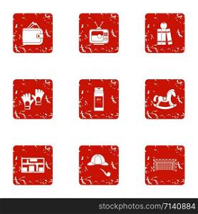 Guidebook icons set. Grunge set of 9 guidebook vector icons for web isolated on white background. Guidebook icons set, grunge style