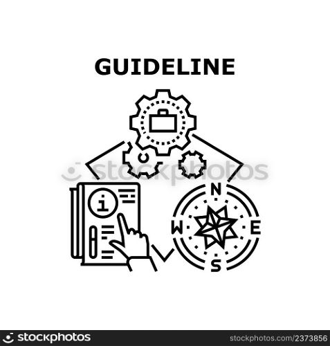 Guideline Info Vector Icon Concept. Guideline Info Direction And Manual Textbook Researching For Business Development And Start. Company Occupation Working Process Black Illustration. Guideline Info Vector Concept Black Illustration