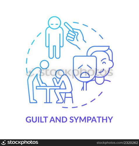 Guilt and sympathy blue gradient concept icon. Sign of emotional manipulation abstract idea thin line illustration. Dramatic statements. Isolated outline drawing. Myriad Pro-Bold font used. Guilt and sympathy blue gradient concept icon