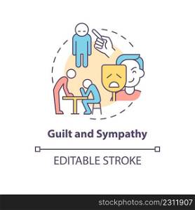 Guilt and sympathy concept icon. Sign of emotional manipulation abstract idea thin line illustration. Dramatic statements. Isolated outline drawing. Editable stroke. Arial, Myriad Pro-Bold fonts used. Guilt and sympathy concept icon