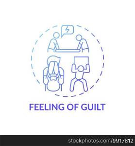 Guilt feeling concept icon. Procrastination effect idea thin line illustration. Physical and emotional discomfort. Frustration, sadness, anxiety. Vector isolated outline RGB color drawing. Guilt feeling concept icon