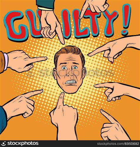 guilty, hands point to the center. Pop art retro comics cartoon vector illustration kitsch drawing. guilty, hands point to the center