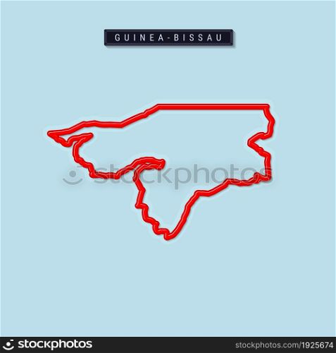 Guinea-Bissau bold outline map. Glossy red border with soft shadow. Country name plate. Vector illustration.. Guinea-Bissau bold outline map. Vector illustration
