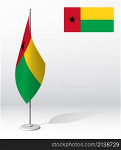 GUINEA BISSAU flag on flagpole for registration of solemn event, meeting foreign guests. National independence day of GUINEA. Realistic 3D vector on white