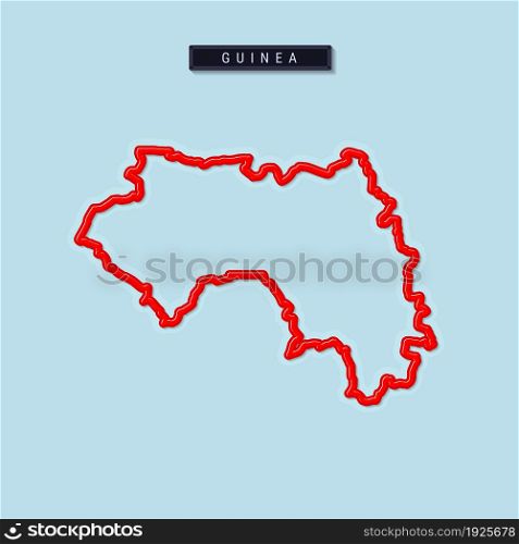 Guinea bold outline map. Glossy red border with soft shadow. Country name plate. Vector illustration.. Guinea bold outline map. Vector illustration