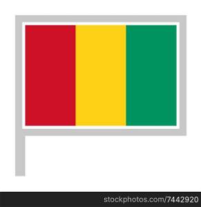 Guinea flag on flagpole, rectangular shape icon on white background, vector illustration.. flag on flagpole, rectangular shape icon on white background, vector illustration.