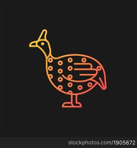 Guinea fowl gradient vector icon for dark theme. Domesticated bird. Commercial poultry farming. Helmeted guineafowl. Thin line color symbol. Modern style pictogram. Vector isolated outline drawing. Guinea fowl gradient vector icon for dark theme