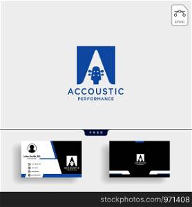 guitar acoustic home learning logo template vector illustration with business card template - vector. guitar acoustic home learning logo template