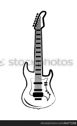 Guitar Big Icon on Vector Illustration on White. Guitar big icon, representing musical instrument with its neck, tuning pegs, and pickups vector illustration isolated on white background