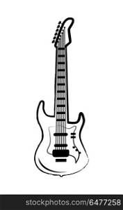 Guitar Big Icon on Vector Illustration on White. Guitar big icon, representing musical instrument with its neck, tuning pegs, and pickups vector illustration isolated on white background