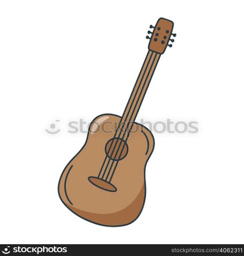 Guitar doodle style colored icon vector illustration. String musical instrument. Isolated guitar hand drawn. Guitar doodle style colored icon vector illustration