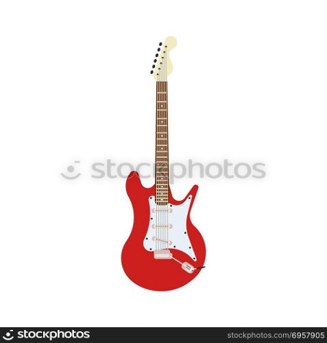 Guitar electric red vector rock music illustration. Instrument m. Guitar electric red vector rock music illustration. Instrument musical white isolated background. Sound string design object equipment bass roll