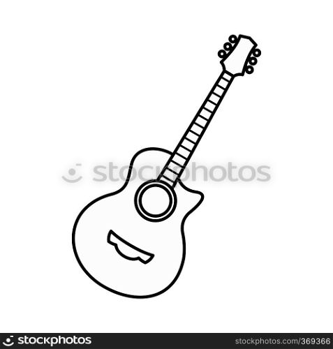 Guitar icon in outline style isolated on white background. Musical instrument symbol vector illustration. Guitar icon, outline style