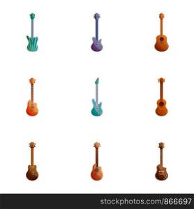 Guitar icon set. Cartoon set of 9 guitar vector icons for web design isolated on white background. Guitar icon set, cartoon style