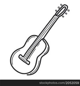 Guitar in doodle style vector isolated illustration. Stringed musical instrument hand drawn. Guitar sketch. Guitar in doodle style vector isolated illustration