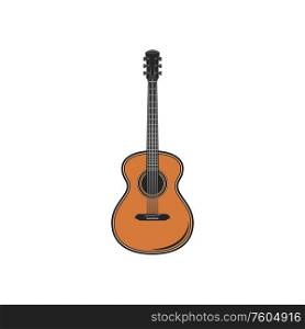 Guitar isolated fretted musical instrument. Vector classical guitar with nylon strings. String guitar isolated vector musical instrument