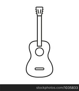 Guitar line icon vector acoustic musical instrument sign Isolated on white. Guitar line icon vector acoustic musical instrument sign