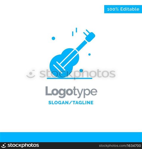 Guitar, Music, Usa, American Blue Solid Logo Template. Place for Tagline