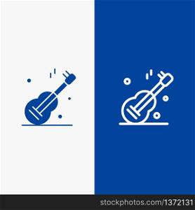 Guitar, Music, Usa, American Line and Glyph Solid icon Blue banner Line and Glyph Solid icon Blue banner