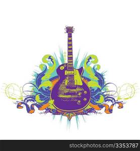 Guitar on the grunge background. Vector illustration.