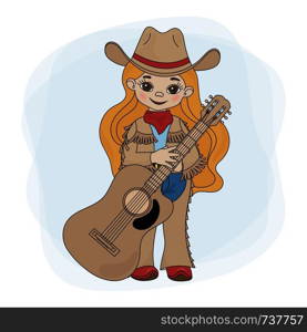 GUITAR PLAYER Cowgirl Music Festival Vector Illustration Set