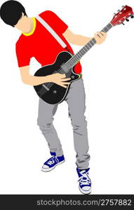 Guitar player isolated on the white background. Vector illustration