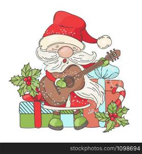GUITAR SANTA MUSIC Merry Christmas Vector Illustration Set