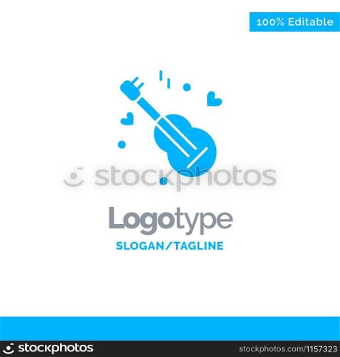 Guitar, Song, Music, Love Blue Solid Logo Template. Place for Tagline