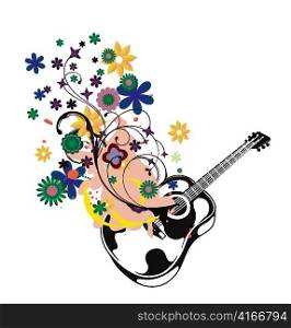 guitar with floral vector illustration