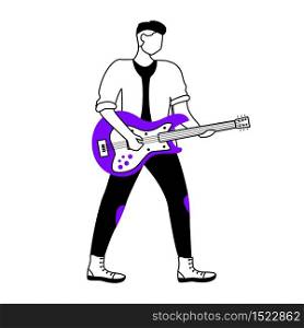 Guitarist flat contour vector illustration. Guitar player. Musician. Music band member. Rock and roll. Man with musical instrument. Gig. Isolated cartoon outline character on white. Simple drawing
