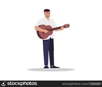 Guitarist semi flat RGB color vector illustration. Male musician with guitar. Man with musical instrument. Entertainer sing live. Performer isolated cartoon character on white background. Guitarist semi flat RGB color vector illustration