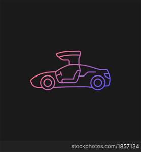 Gullwing-doored vehicle gradient vector icon for dark theme. Automobile with falconwing doors opening upward. Thin line color symbol. Modern style pictogram. Vector isolated outline drawing. Gullwing-doored vehicle gradient vector icon for dark theme
