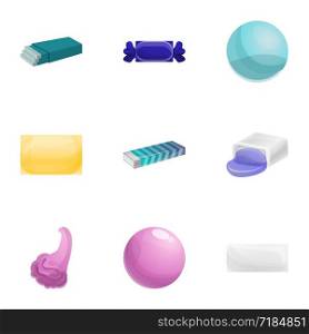 Gum icon set. Cartoon set of 9 gum vector icons for web design isolated on white background. Gum icon set, cartoon style