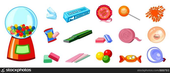 Gum icons set. Cartoon set of gum vector icons for web design. Gum icons set, cartoon style