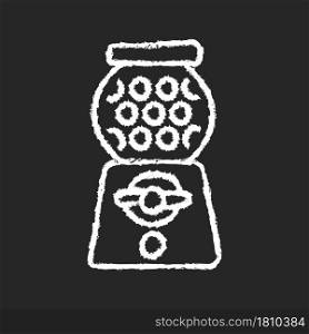 Gumball machine chalk white icon on dark background. Candy dispenser. Vending machine. Sphere filled with gumballs. Buying chewing gum products. Isolated vector chalkboard illustration on black. Gumball machine chalk white icon on dark background