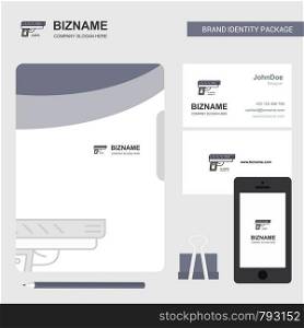 Gun Business Logo, File Cover Visiting Card and Mobile App Design. Vector Illustration