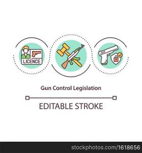 Gun control legislation concept icon. Compliance with laws possession and carrying of weapons idea thin line illustration. Vector isolated outline RGB color drawing. Editable stroke. Gun control legislation concept icon