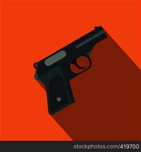 Gun flat icon on a orange background. Gun flat icon