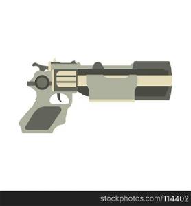 Gun futuristic weapon vector illustration blaster game laser space pistol. Handgun ray future science fiction cartoon