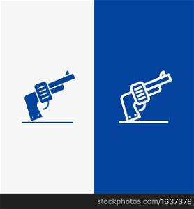 Gun, Hand, Weapon, American Line and Glyph Solid icon Blue banner Line and Glyph Solid icon Blue banner