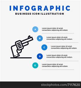 Gun, Hand, Weapon, American Line icon with 5 steps presentation infographics Background