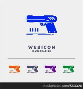 gun, handgun, pistol, shooter, weapon 5 Color Glyph Web Icon Template isolated on white. Vector illustration. Vector EPS10 Abstract Template background